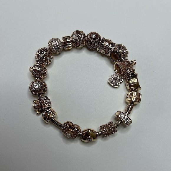 Authentic New Pandora 14k Gold and Diamond Charm Bracelet - Picture 3 of 17